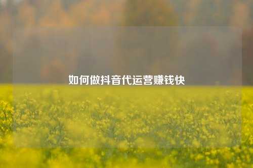 如何做抖音代运营赚钱快